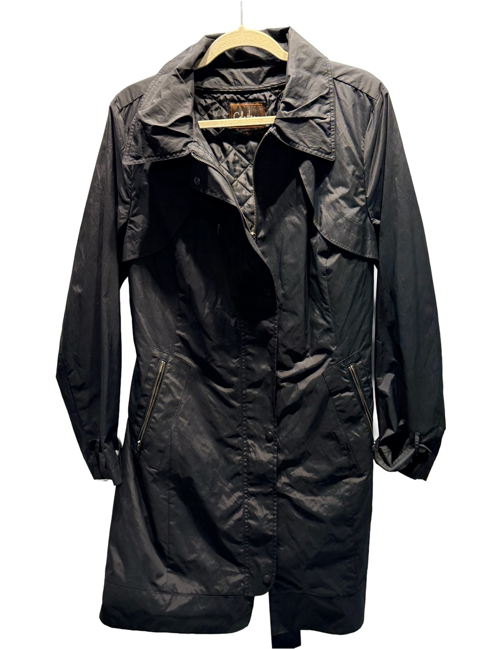 Cole Haan Black Lightweight Belted Raincoat - XL
